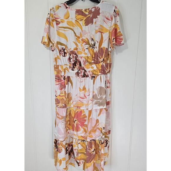 Mlle Gabrielle Dress Tropical Cotton Fit Flare Cotton Tiered Midi Size Large - Picture 2 of 9